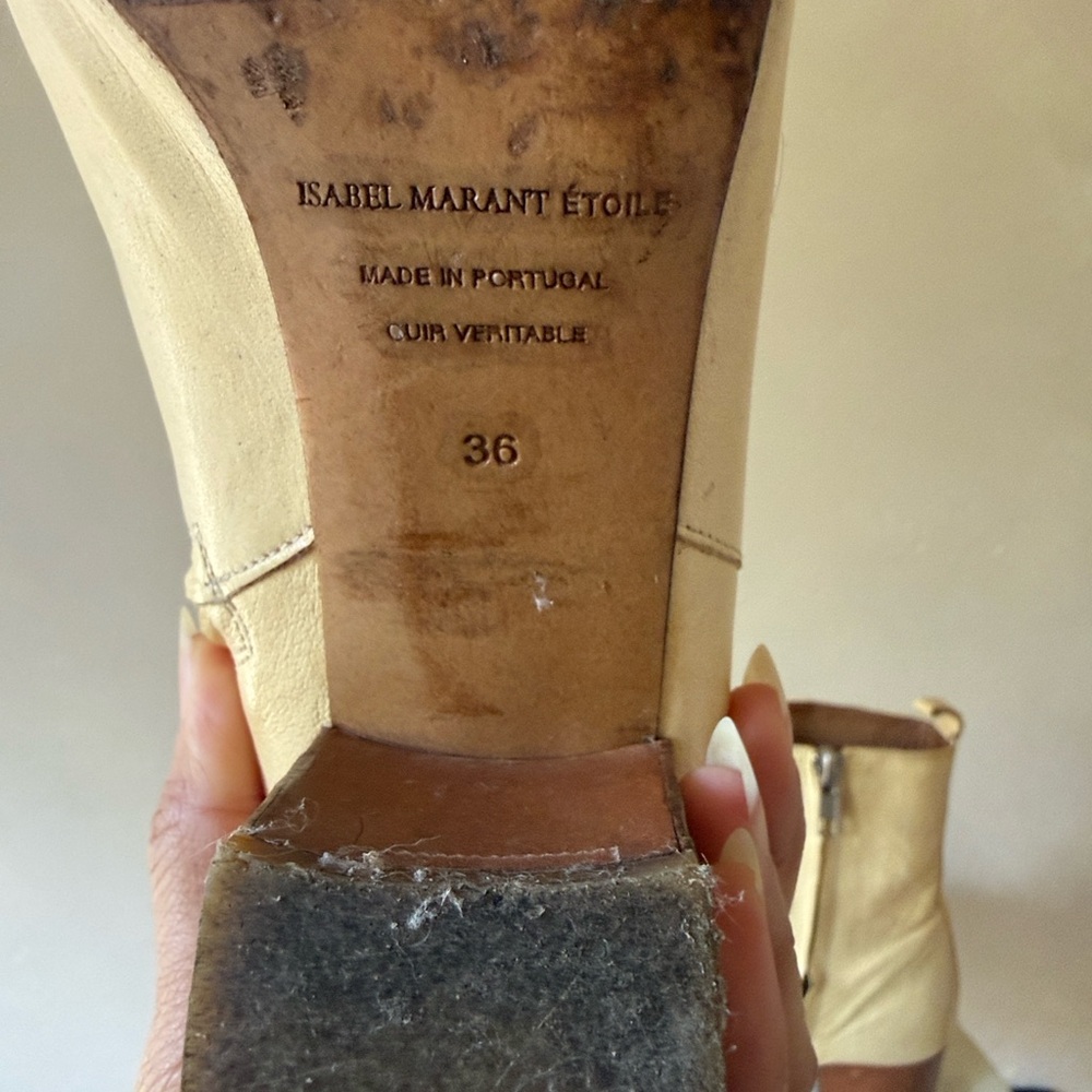 Isabel Marant Cream Leather Ankle Booties - Picture 3 of 5